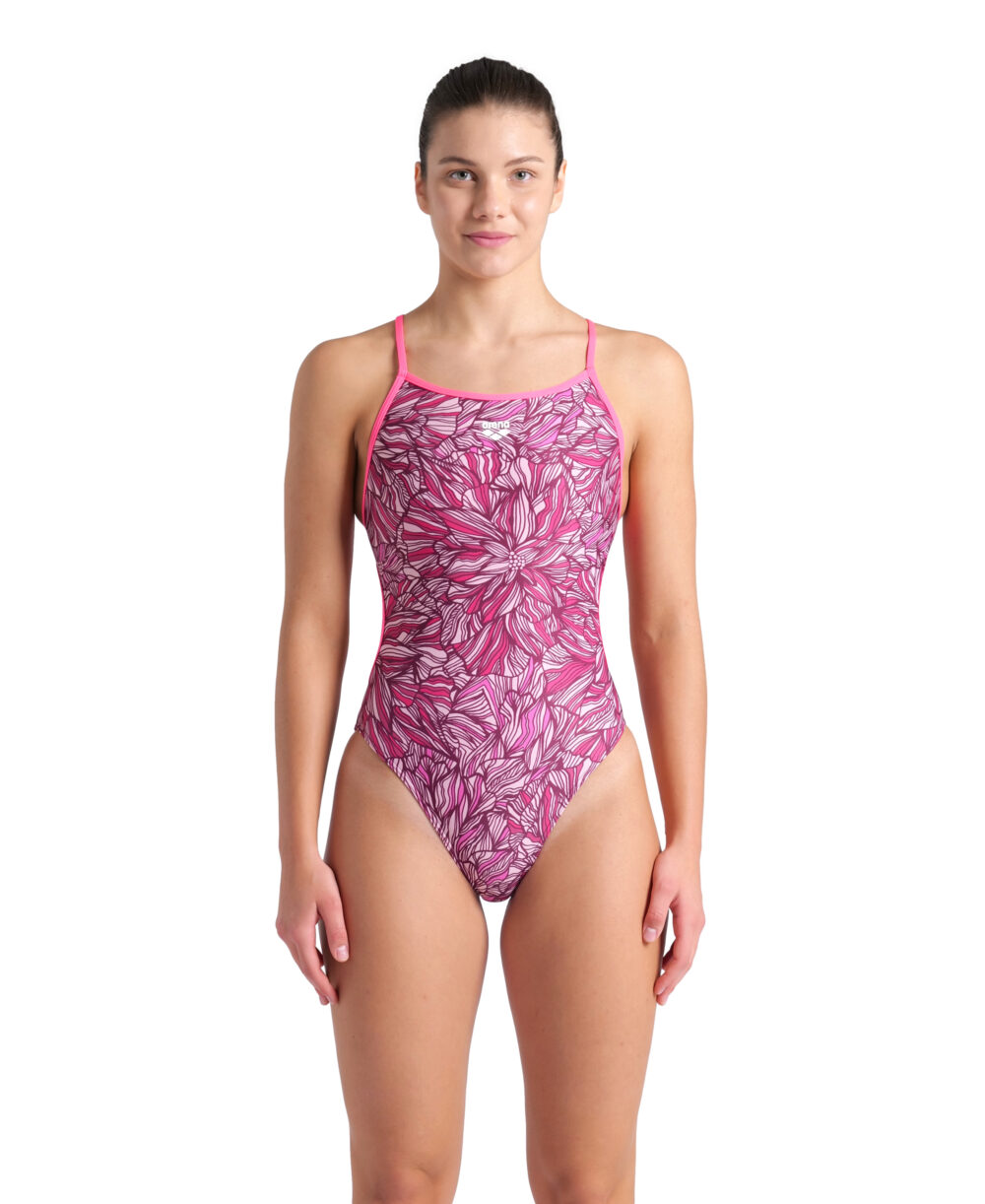 Arena Pink Dahlia Swimsuit Lace Back Ženski ružičasti kupaći kostim s Dahlia čipkom