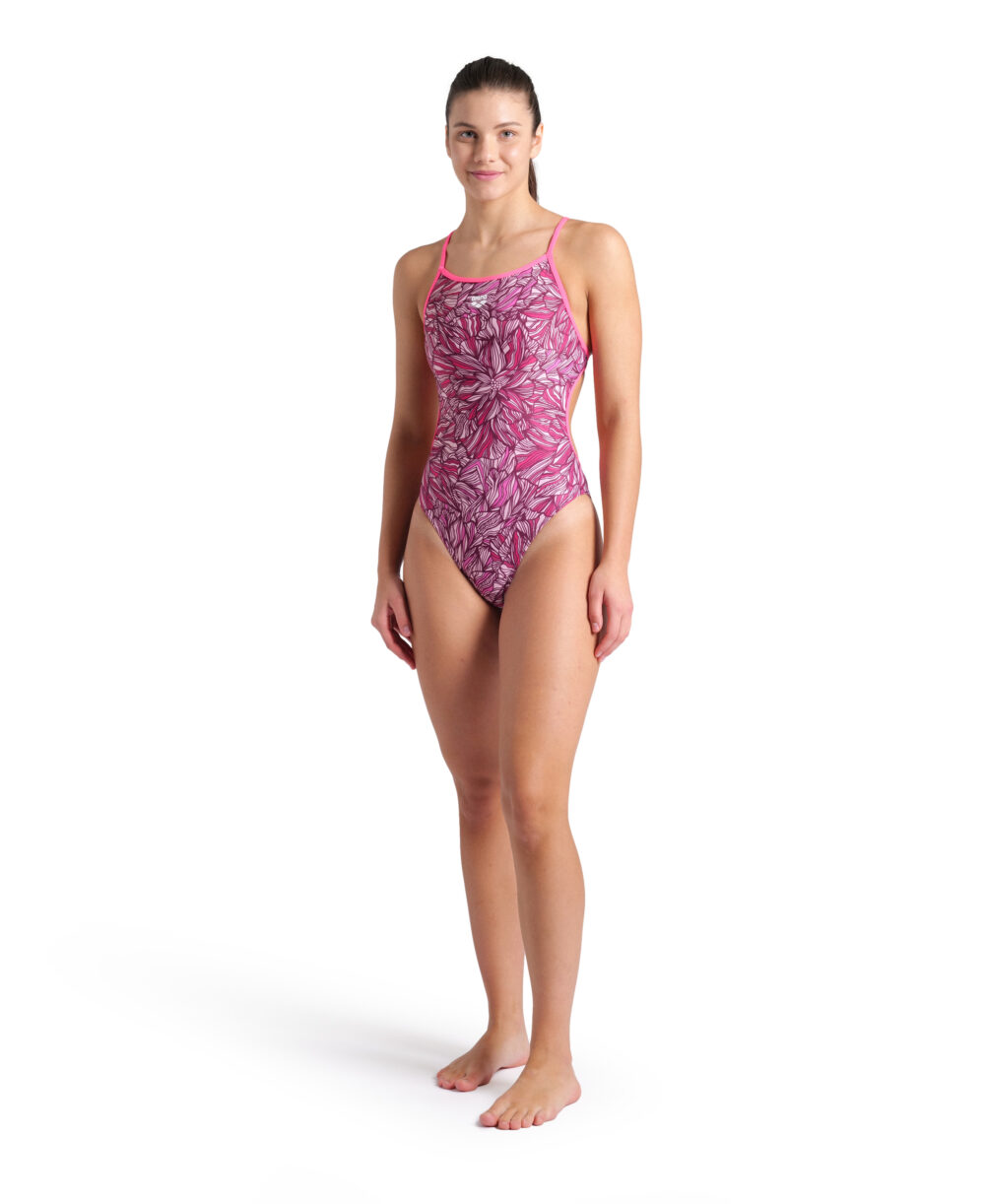 Arena Pink Dahlia Swimsuit Lace Back Ženski ružičasti kupaći kostim s Dahlia čipkom - Image 3